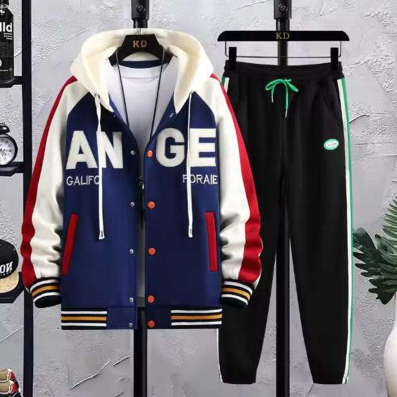 Spring Autumn Men Sets Tracksuit Casual Joggers Hooded Sportswear Jackets Pants Hip Hop Running Sports Suit
