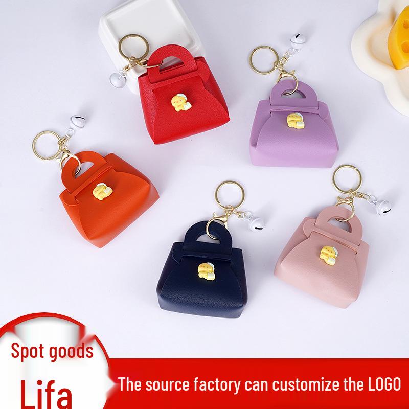 Korean Cartoon Couple Keychain Bag: Cute PU Charm & Earphone Holder Gift Pendant