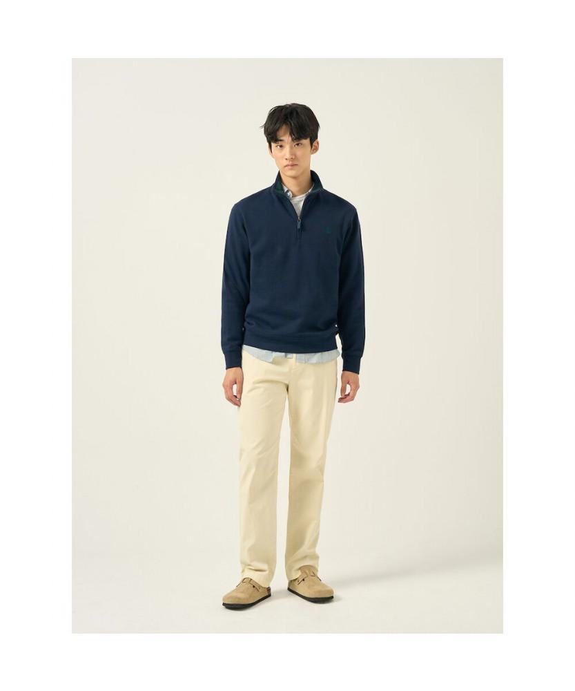 Binpolmen Classic Soft Cotton Quarter-Zip T-Shirt Navy