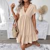 2026 European and American Women's V-neck Ruffle Hem Summer Dress
