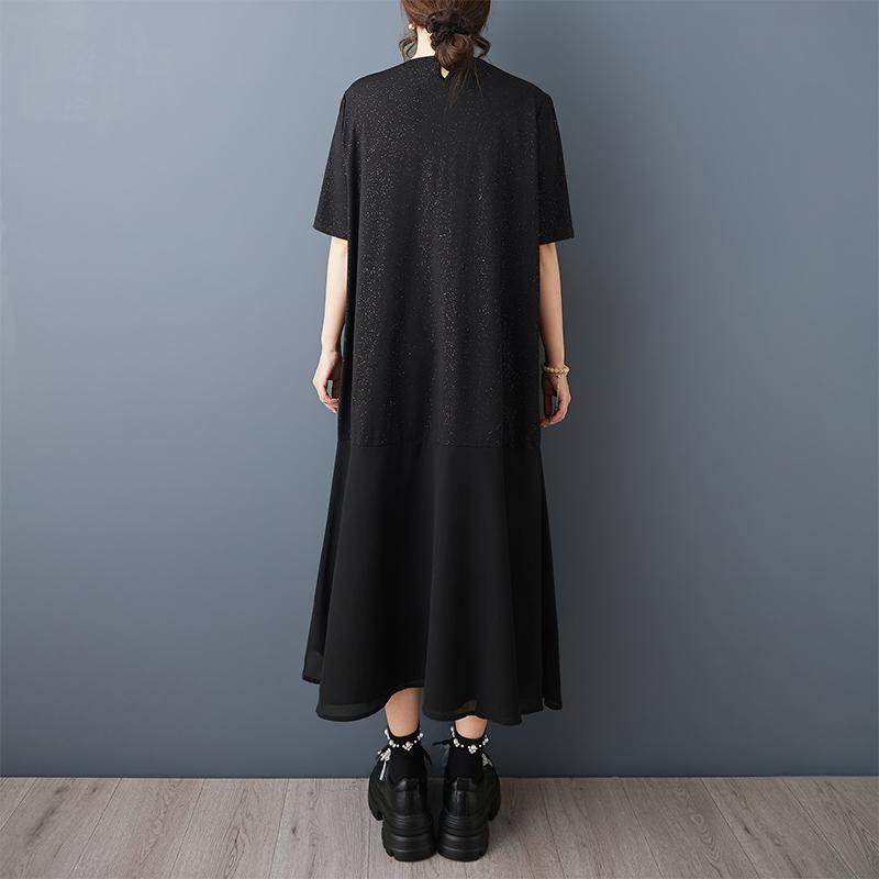 Short sleeve Plus size black vintage floral new in dresses for women casual loose long summer dress