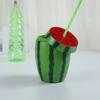 Watermelon Cup with Lid And Straw Reusable Plastic Watermelon Drinking Cups Fun Fruit Drinkware for Parties Picnics And Summer Events