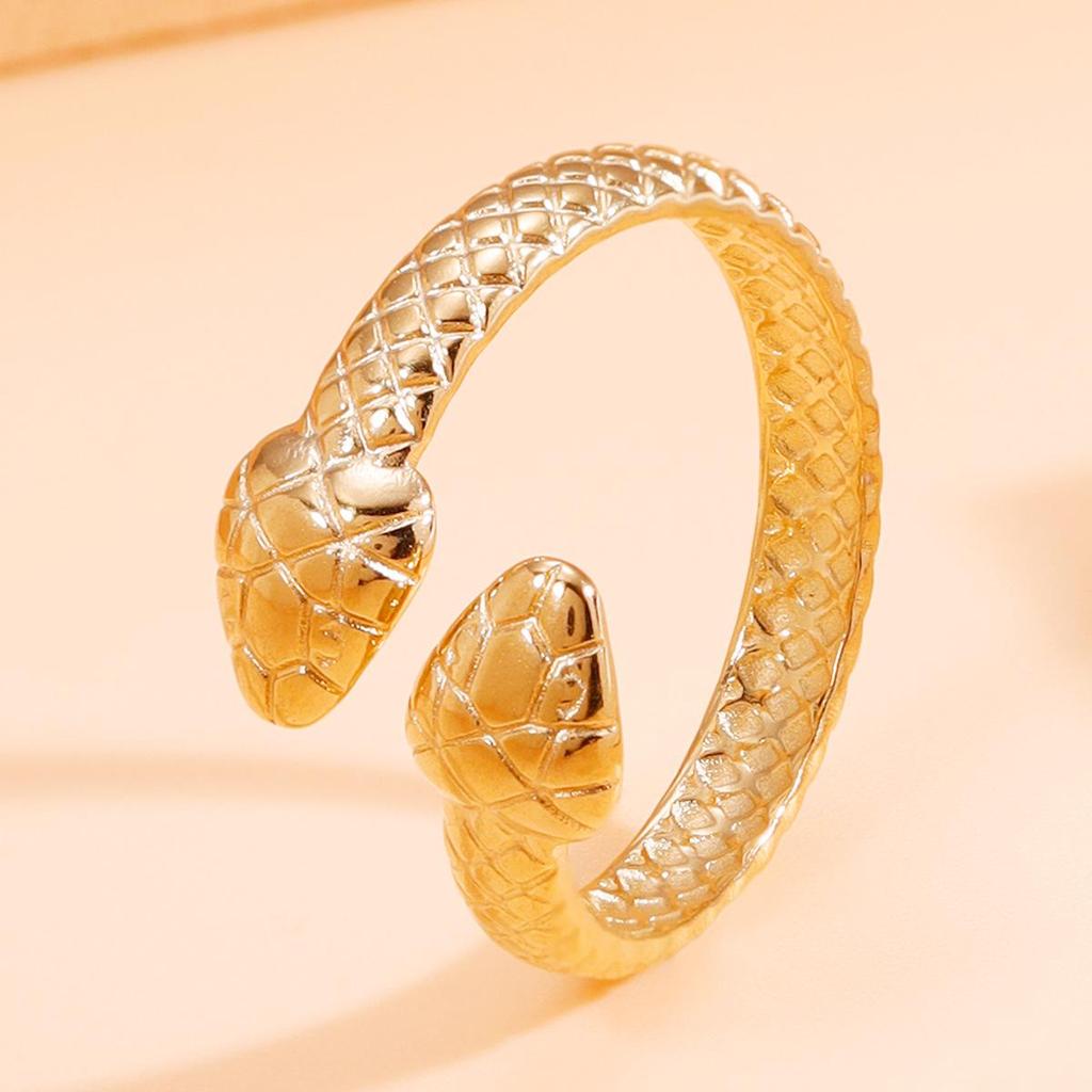 Retro Punk Double Snake Stainless Steel Adjustable Ring for Women