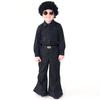 Kids Boys Retro 70s Disco Sequins Singer Model Show Top Pants Wig Set Children Halloween Cosplay Costumes Role Play Outfit