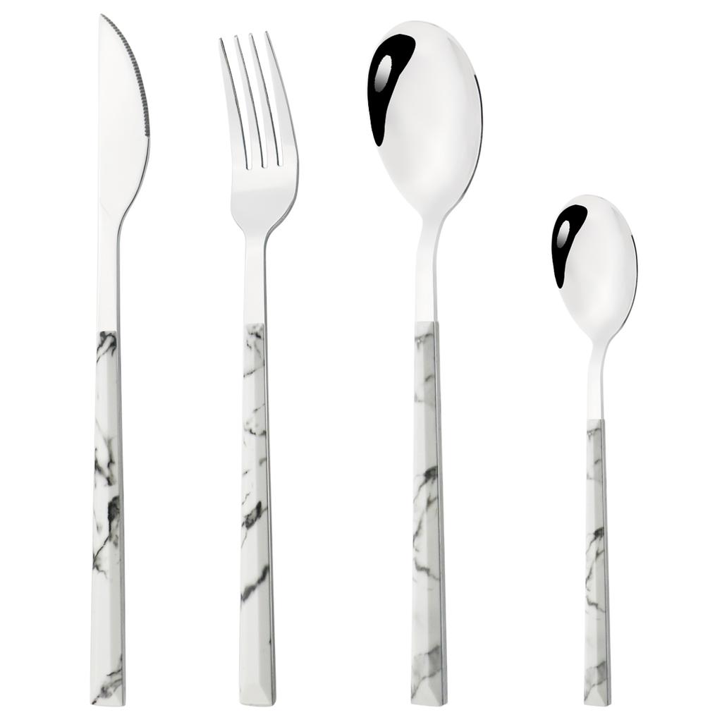 4Pcs Imitation Wooden Handle Cutlery Set Stainless Steel Dinnerware Tableware Knife Fork Spoon Silverware Party Kitchen Flatware