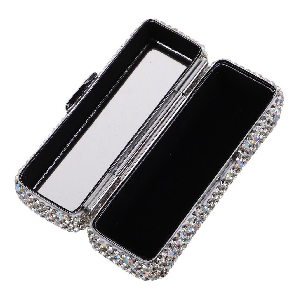 Rhinestone Lipstick Holder with Mirror Elegant Single Lipstick Case Travel Friendly Portable Makeup Organizer for Purse