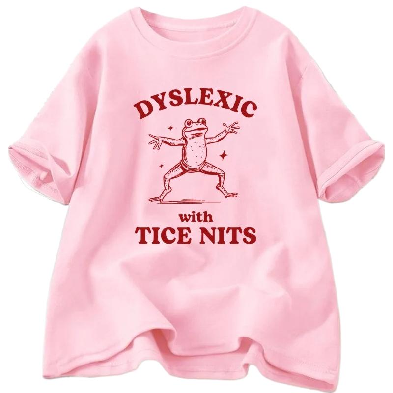 

Dyslexic with T-shirs Women Funny Frog Dumb Silly Meme Graphic Short Sleeve Women Clothing Harajuku Sleeve Aesthetic Clothes S