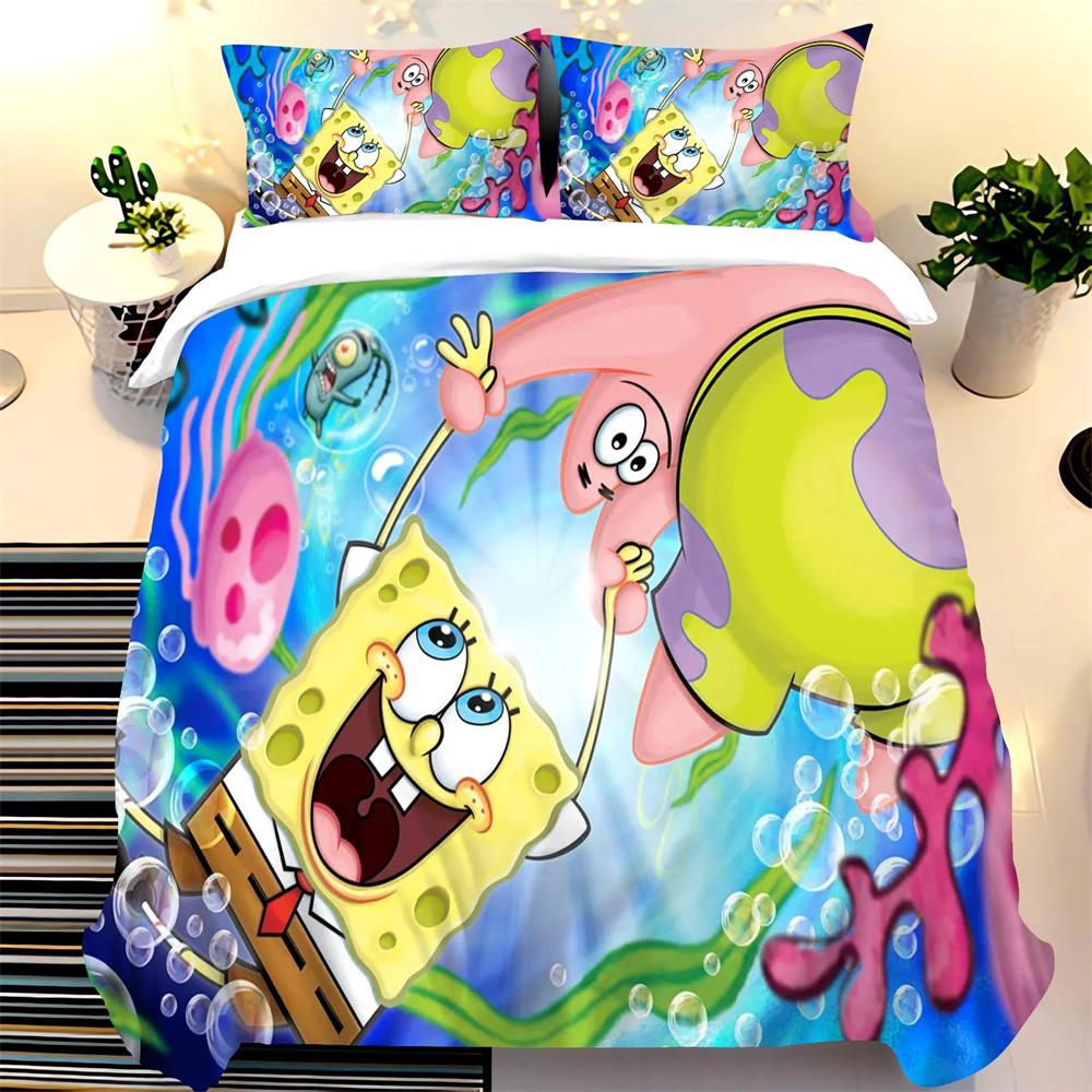 SpongeBob SquarePants Duvet Cover Set, Boy and Girl Duvet Cover Pillowcase, Cute Set, King Size Bedding Set 2/3 Piece Set