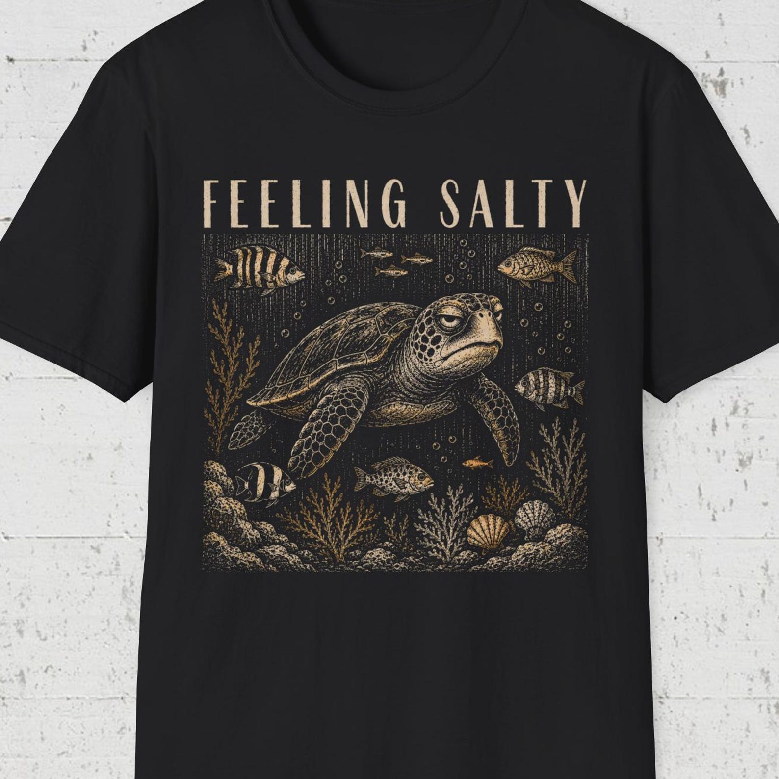 Feeling Salty Turtle Shirt, Funny Sea Turtle Tee, Ocean Turtle T shirt, Coastal Beach Humor Shirt, Marine Life Tee, Ocean Animal Tee M