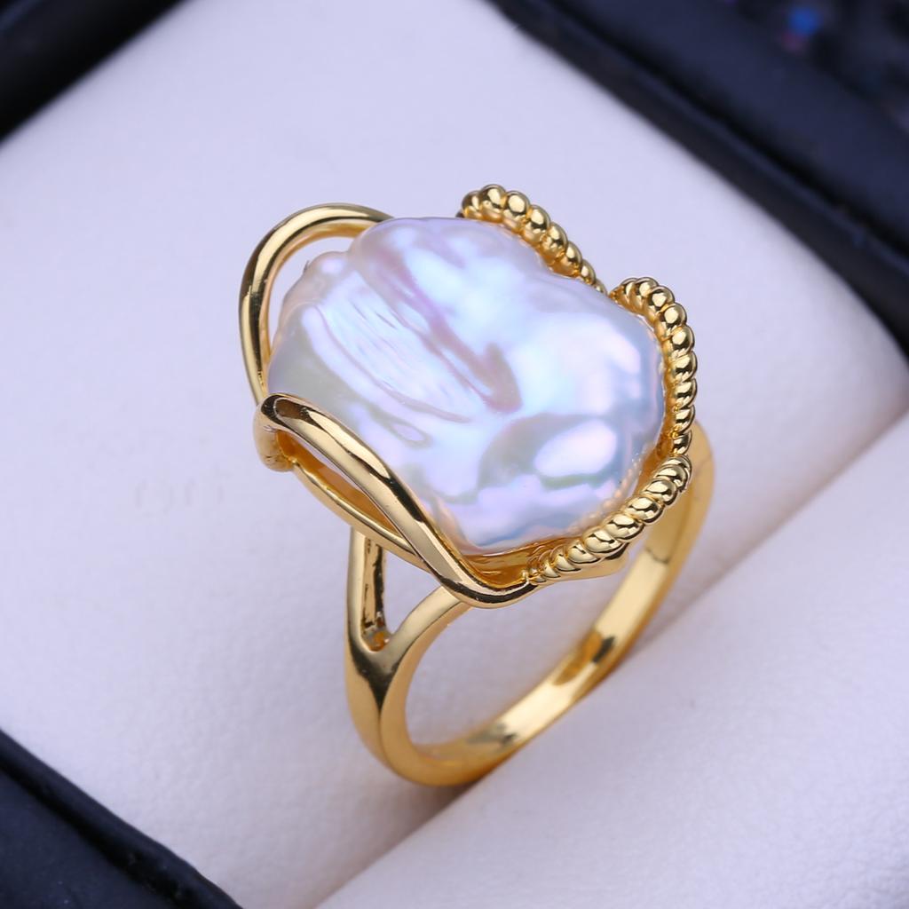 Fenasy Store barokke ringer med naturlige ferskvannsperler for kvinner Mote Damers Kubisk Zirkonia Stor Perlering Gave