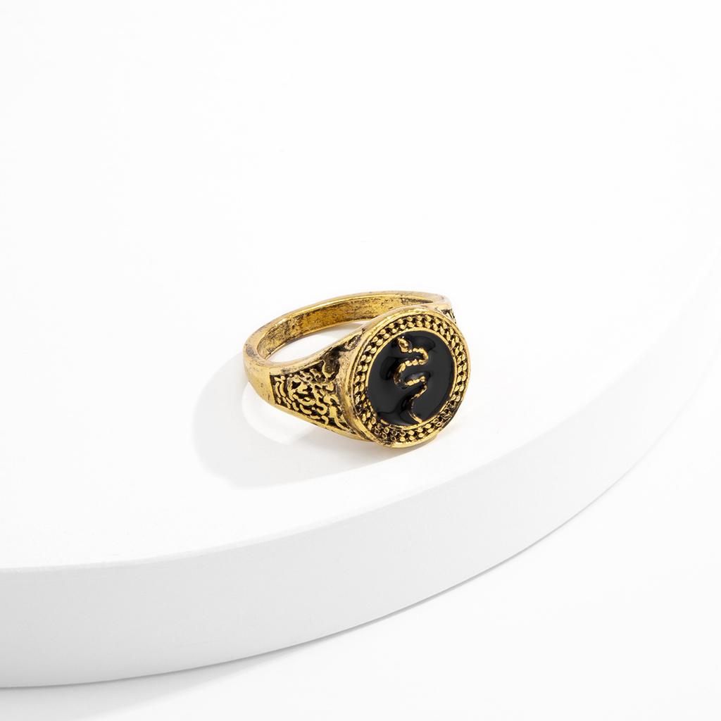 Men's Trendy Alloy Imitation Gold Oil Drop Ring Simple Light Luxury Snake Vintage Ring
