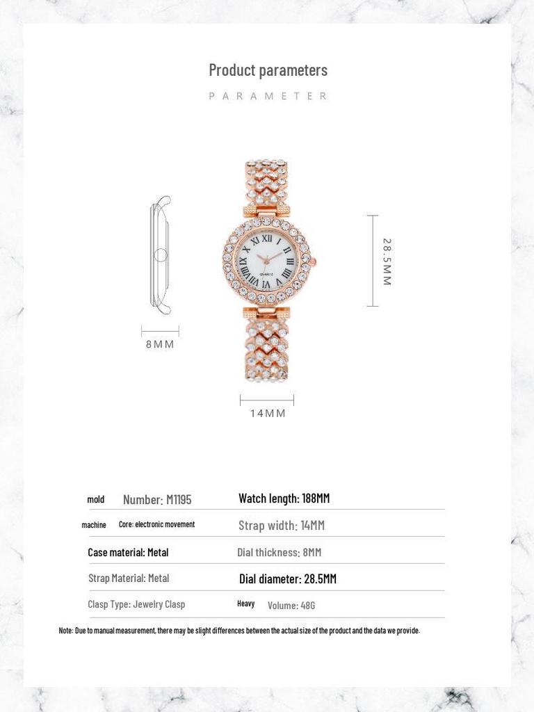 Fashion Rhinestone Women's Quartz Watch with Roman Numerals and Bracelet Style