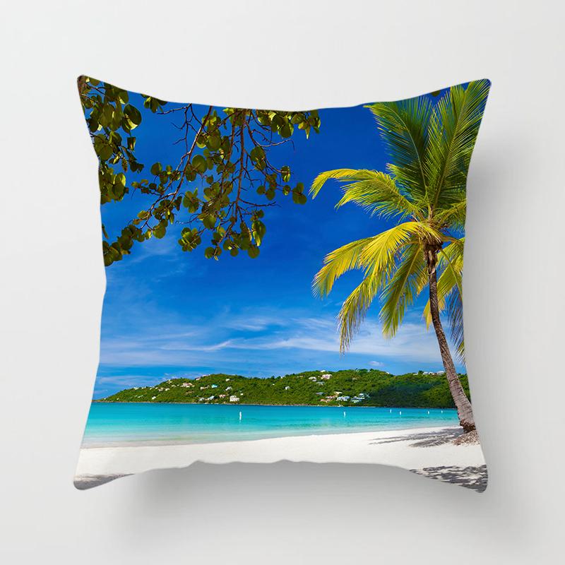Blue Sky Beach Scenery Print Throw Pillow Cover Sofa Decor Car Office Seat Cushion Cover Room Home Decor Pillow Cover