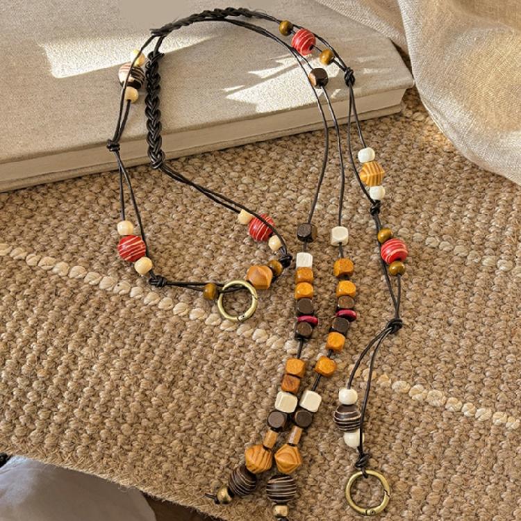 Bohemian Bead Waist Rope Belt Adjustable Wood Bead Braided Waist Chain Belt for Dresses Jeans Women Travel Accessories
