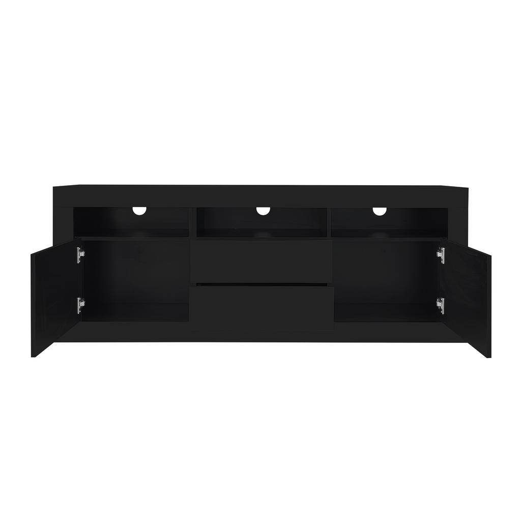 Mobile TV Alto Lucido 160*35*60cm con Illuminazione LED, 3 Scomparti Aperti, 2 Ante, 2 Cassetti, Controllo App Smart, per TV da 70 Pollici, Supporto TV Alto Lucido