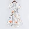 Women's Casual V Neck Short Sleeve Floral Print Dress Vintage Style Wrap Midi Dress Lightweight Summer Dress for Daily Wear