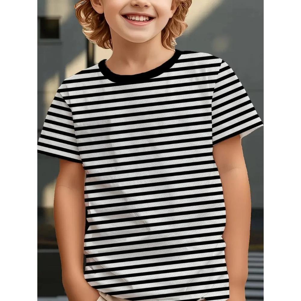 Children's Clothing Solid Color Stripes 3D Print Casual Vintage Short Sleeved T-Shirt Summer Round Neck T-Shirts for Children