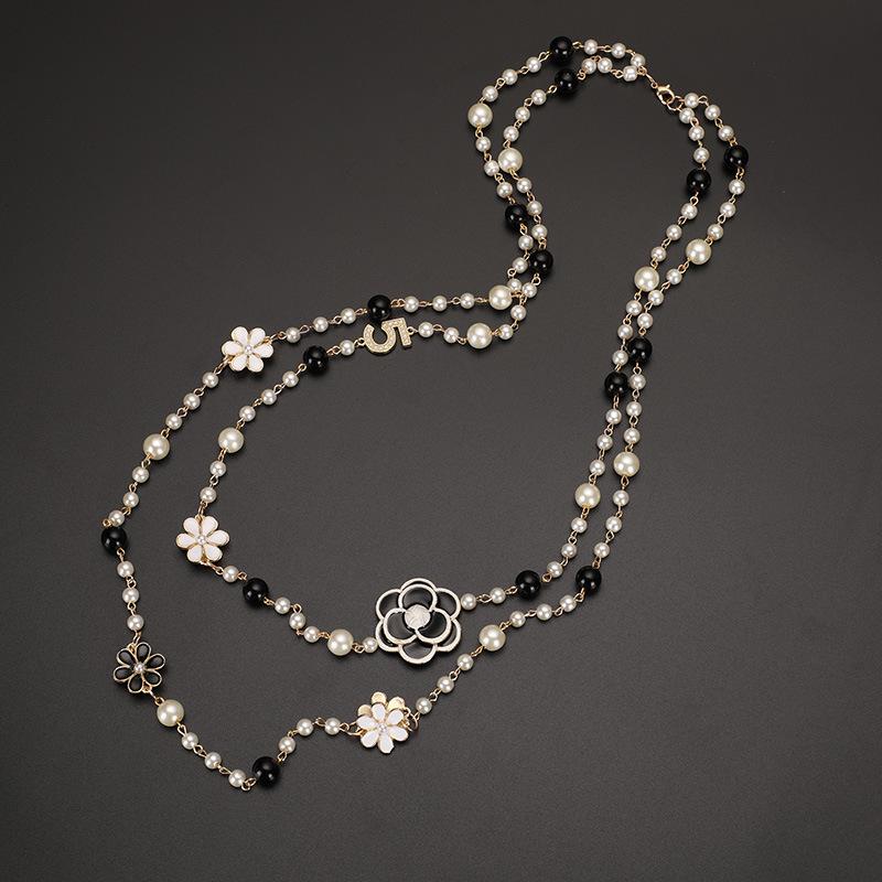 2023 Glass Pearl Double Layer Long Pendant Necklace for Women