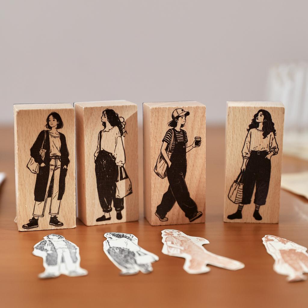 Journal GO Creative Fashion Girl Wood Stamp Vintage Plants Collage Rubber Stamps DIY Scrapbooking Standard Wooden Plants Stamp