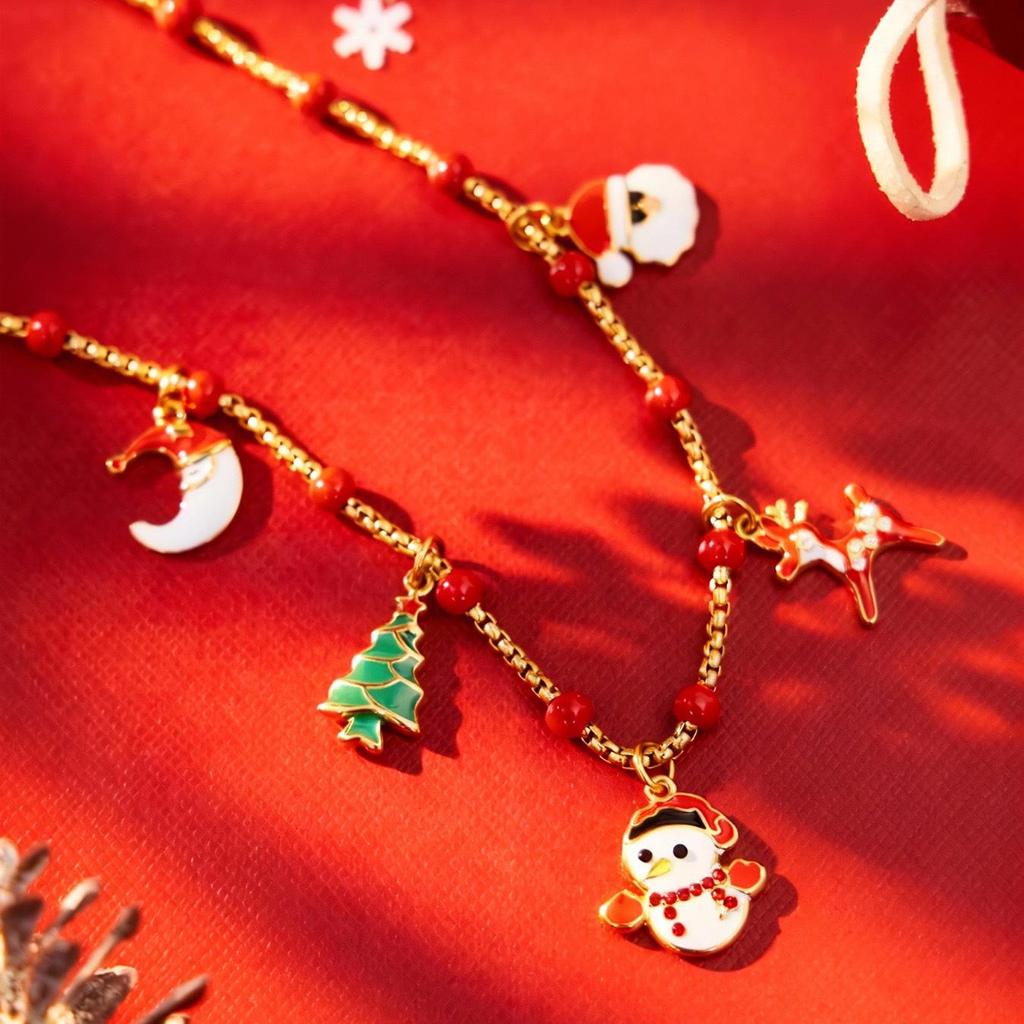 Santa Claus Stainless Steel Pendant Necklace with Drip Oil Beads for Women – European & American Christmas Style