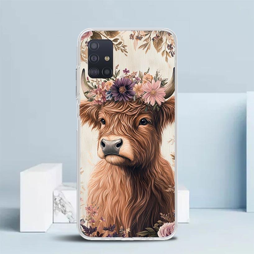 Süße Schottische Hochlandkuh Weiche Hülle für Samsung Galaxy A12 A22 A32 A52 A72 A02S Handyhülle Note 20 Ultra 10 S10 Plus A51 A71 A50S A20S