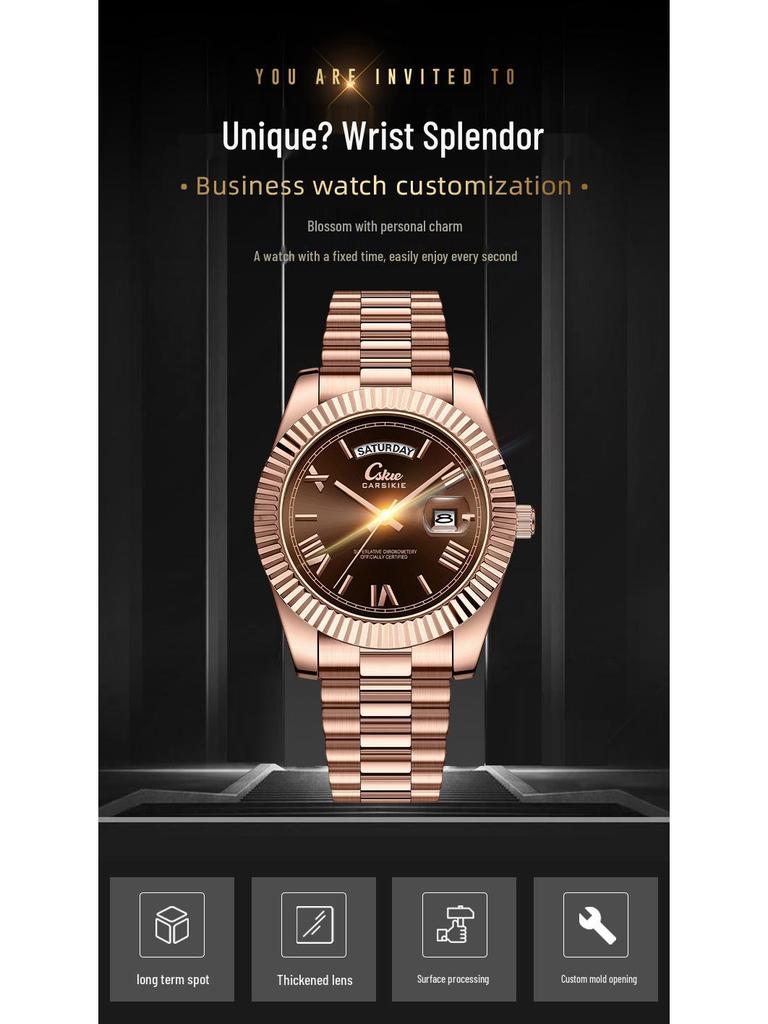 Swiss Brand Ultra-Thin Men's Steel Band Business Watch - High-End Waterproof Design