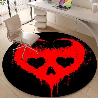 1 Stück Herz Totenkopf Büro Runder Teppich, Indoor-Matte Geeignet Für Büro, Unter Bürostühlen Schlafzimmer Wohnzimmer Heimdeko T203