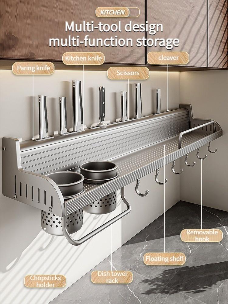 Wall Mounted Kitchen Storage Rack Multifunctional Waterproof Knife Holder Seasoning Simple Storage Rack Seasoning Storage Rack
