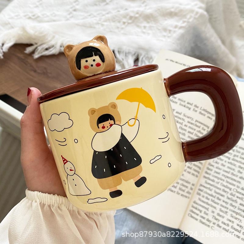 Керамическая кружка с крышкой милая кружка Марко большая емкость девчачье сердце домашняя кружка офисная кружка для воды кофейная кружка 301-400ml