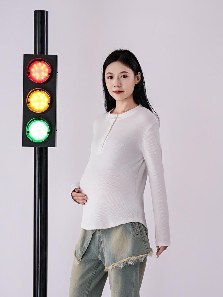 Heart Sky Maternity Slim Fit Long Sleeve T-Shirt: Comfortable, Elastic, Autumn Style