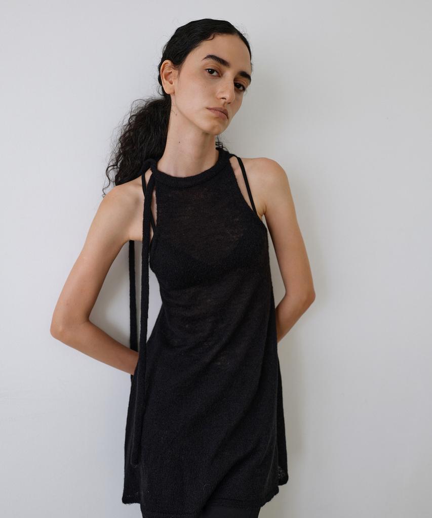UUNE SCENE Scarf Tie Halter Knit_Black