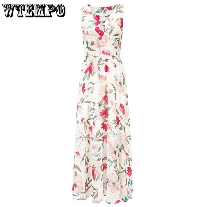 WTEMPO Women's Summer Halter Dress Beach Vacation Loose Print Beach Dress Floral Dress Bohemian Dress