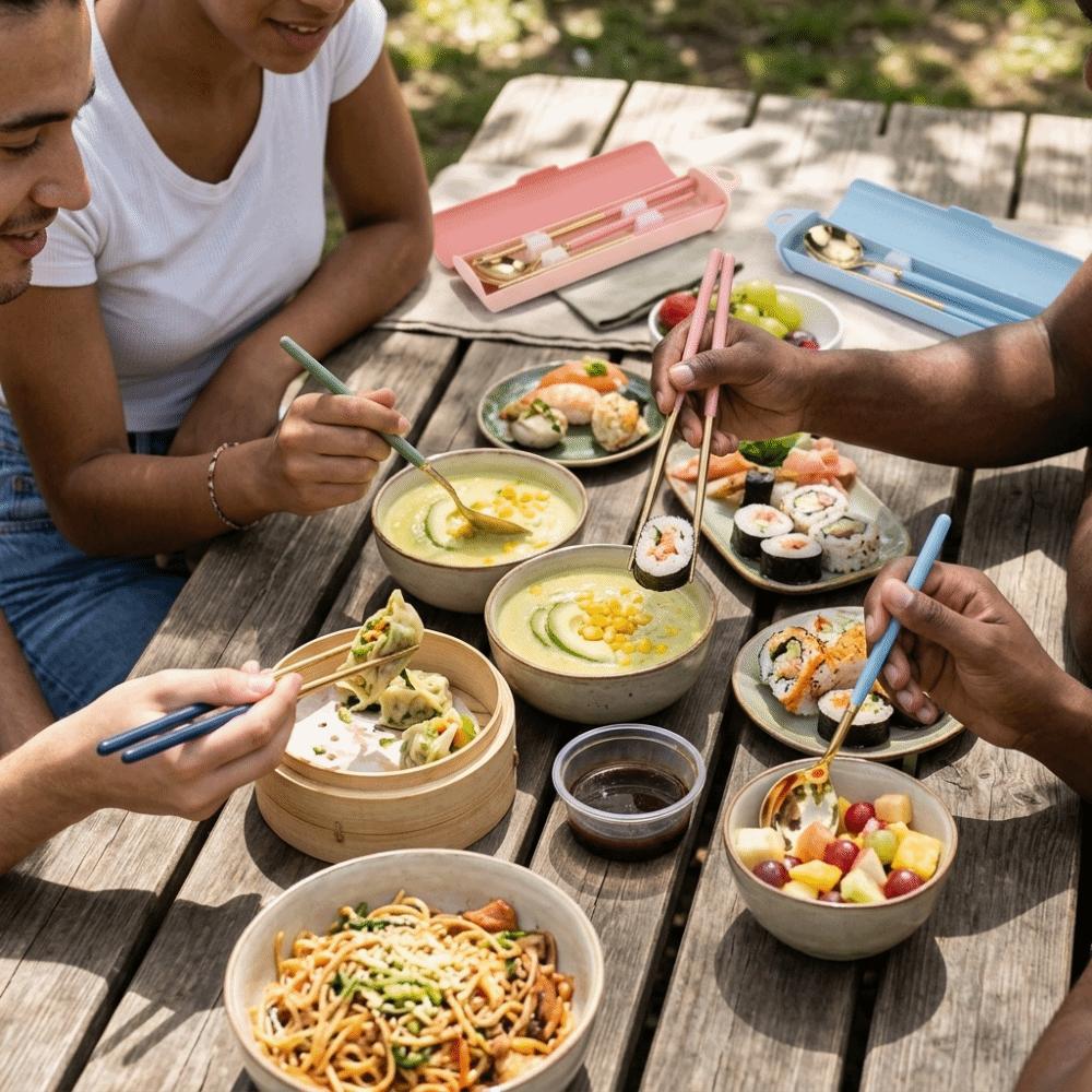 1Set Smooth Spoon Chopstick Kit Rustless Steel Tableware Set Dining  Set  Outdoor Picnic
