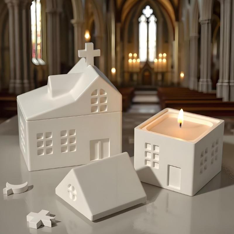 Kaminhaus Kerzenbecher Silikonformen Gipsformen Gussformen Vorratsglasformen Bastelbedarf