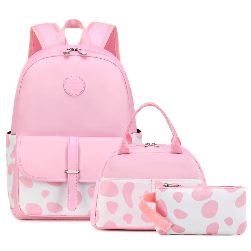 Sac à dos à imprimé vache pour adolescentes Sac d'école mignon avec sac à lunch et trousse à crayons Sacs à dos de voyage polyvalents pour femmes 31 14 45cm