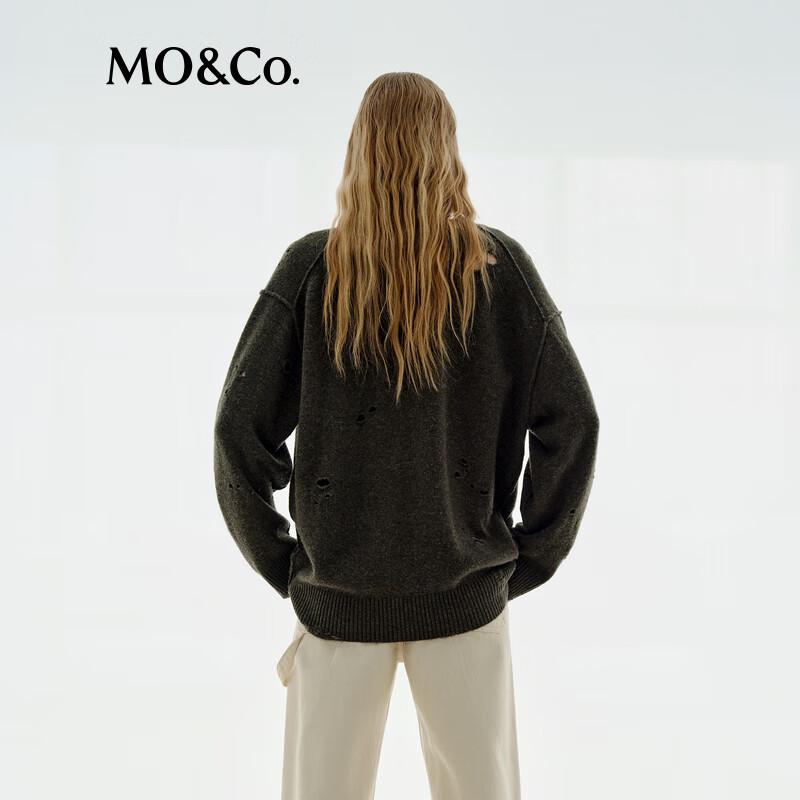 MO&Co. NOIR Series Distressed V-Neck Cardigan