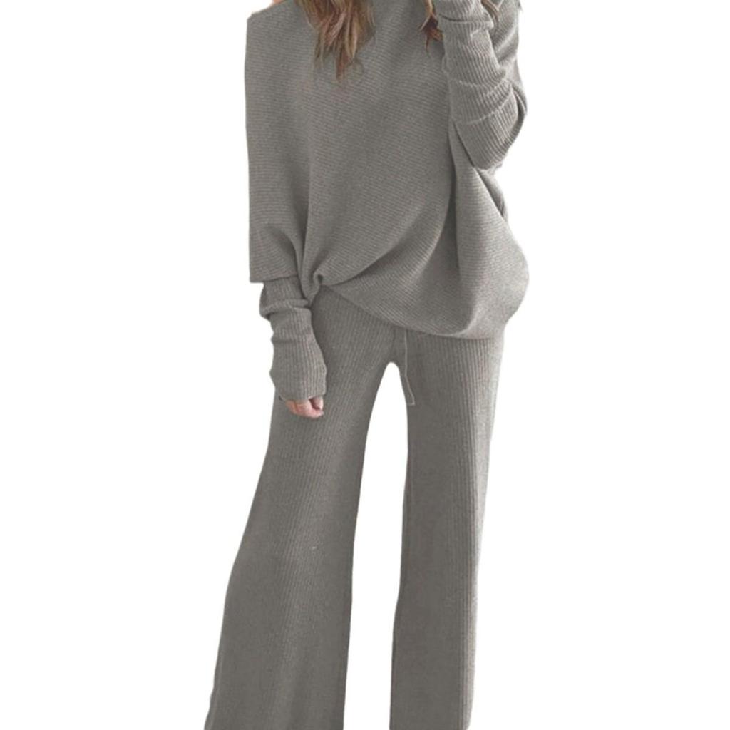 Ensemble deux pièces automne/hiver pour femmes européennes et américaines, couleur unie, manches longues chauve-souris