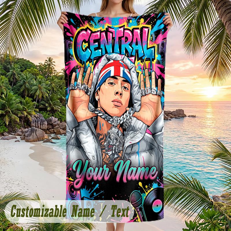 Central Cee Beach Towel, Personalized Custom Name Text, Quick Dry Large Absorbent Towel For Beach Pool