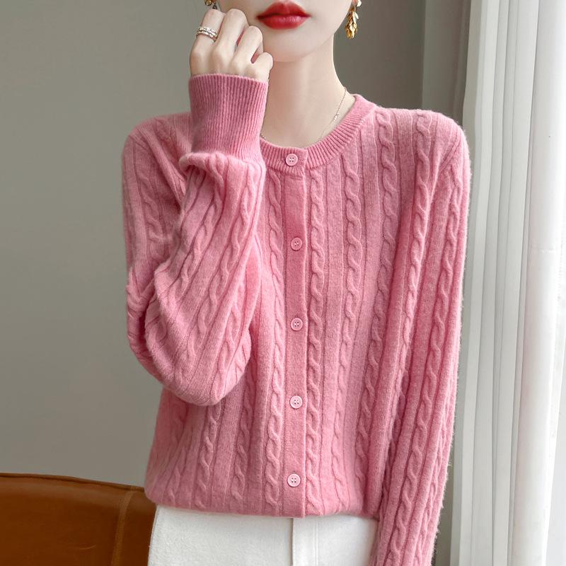 Dámský pletený kardigan s kulatým výstřihem Andy Cashmere Sweater Coat - Podzim 2025, Korejský styl