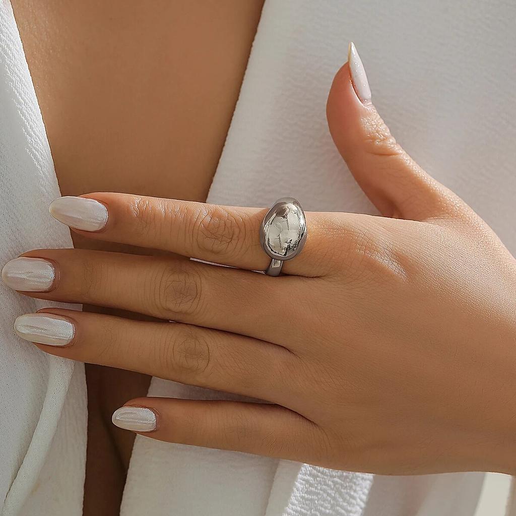 Exaggerated Big Hollow Out Geometric Oval Rings for Women Creative Adjustable Finger Matte Rings Fashion Statement Jewelry Girls