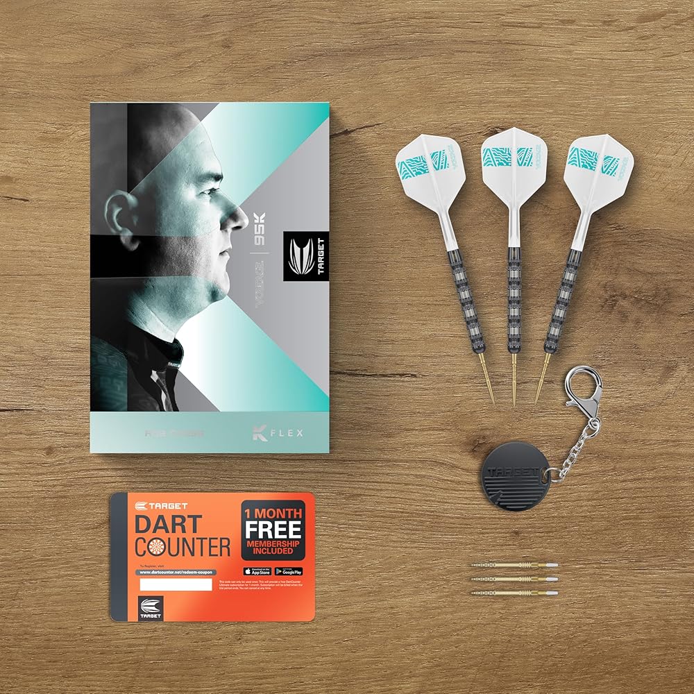 TARGET Darts Rob Cross 95K Steel Tip Swiss Point Darts, 95% Tungsten Darts with K Flex Flights, 22G | Voltage Darts, Player Edition Swiss Point K Flex