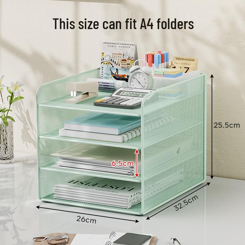Multi-Layer A4 Desktop File Organizer and Bookends: Office Document Rack and Storage Box
