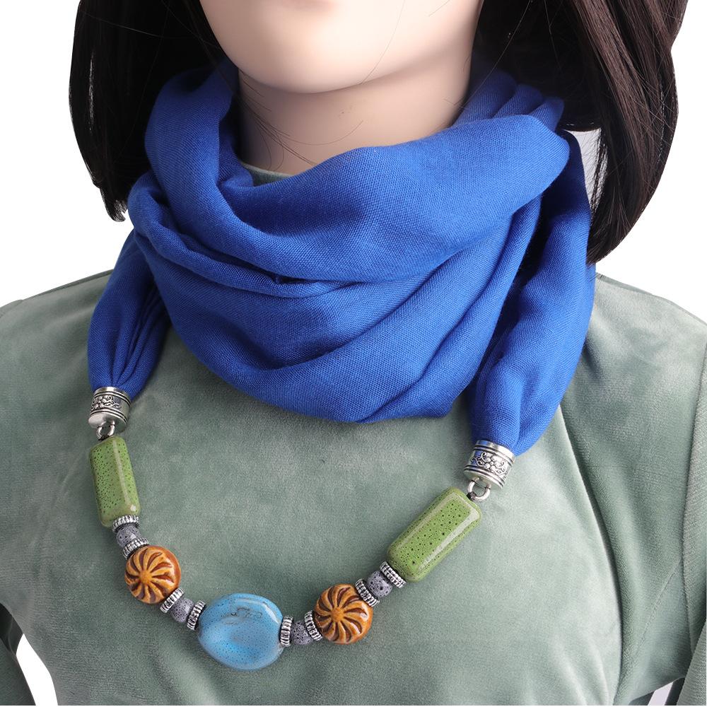 Cotton-Linen Infinity Scarf with Handmade Beaded Pendant, Women's 2-in-1 Boho Scarf Necklace Accessory