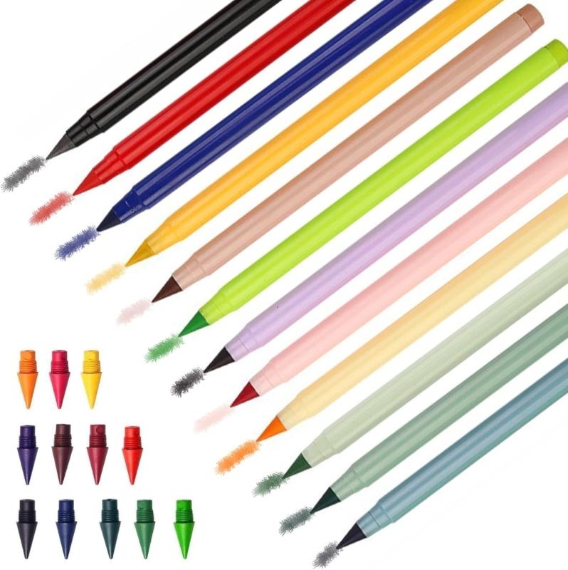 12/13Pcs Inkless Pencil with Replaceable Refill Colored Inkless Pencil Everlasting Pencil for Writing Sketching Drawing