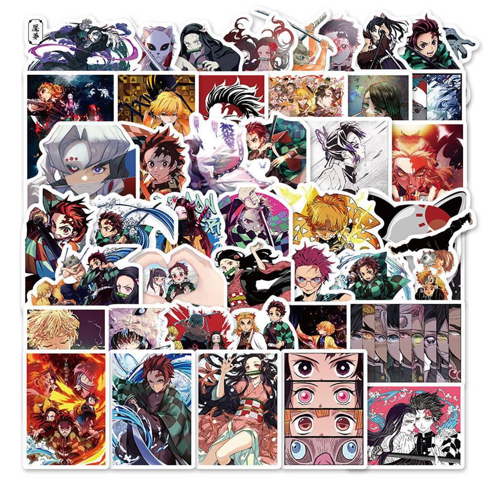 Colorful Anime Stickers Set 50pcs Ghost Blade Graffiti Decals For Luggage Skateboard Water Bottle