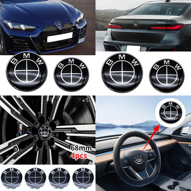 MLKQ6 All Black 82mm 74mm Car Front Rear Logo 68mm Wheel Hub Center Cover Steering Wheel Center Stickers For BMW E90 E87 F20 E46 F30