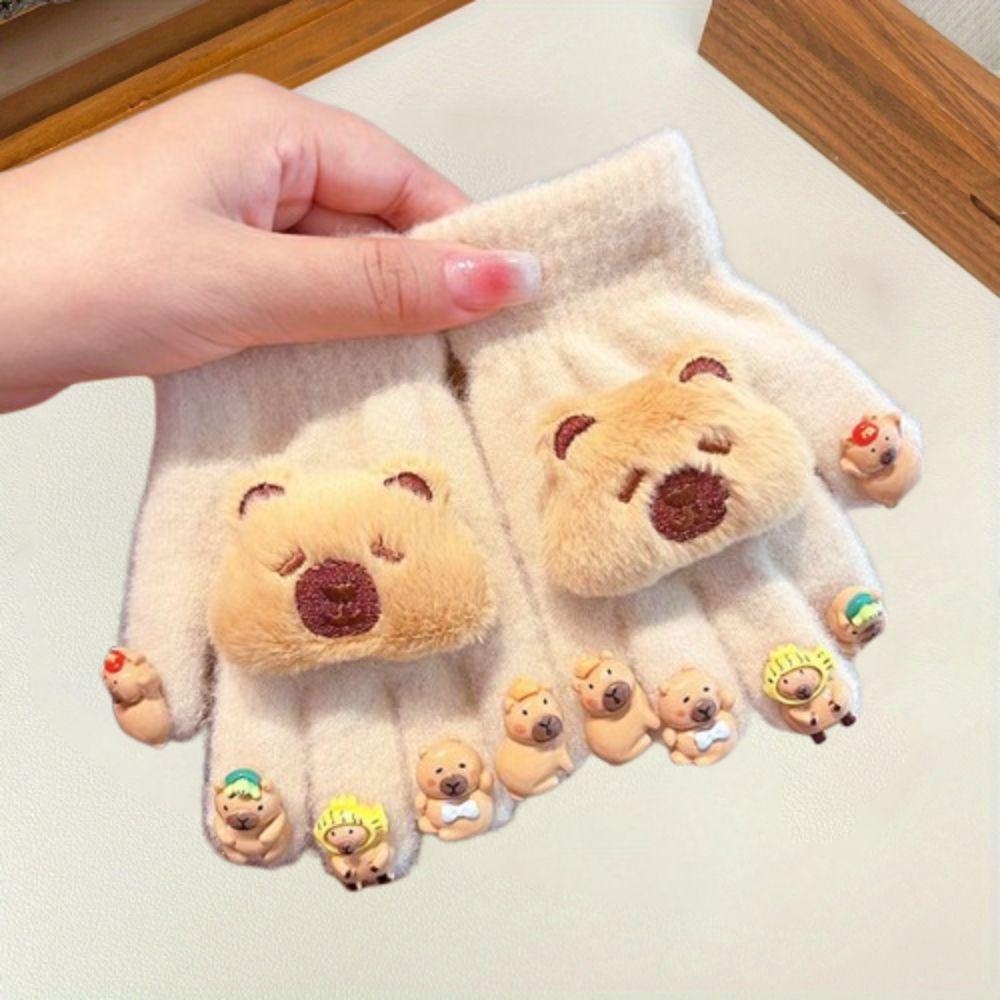Keep Warm Cartoon Capybara Gloves Cute Winter Children Gloves Kawaii Kids Warm Mittens  Outdoor