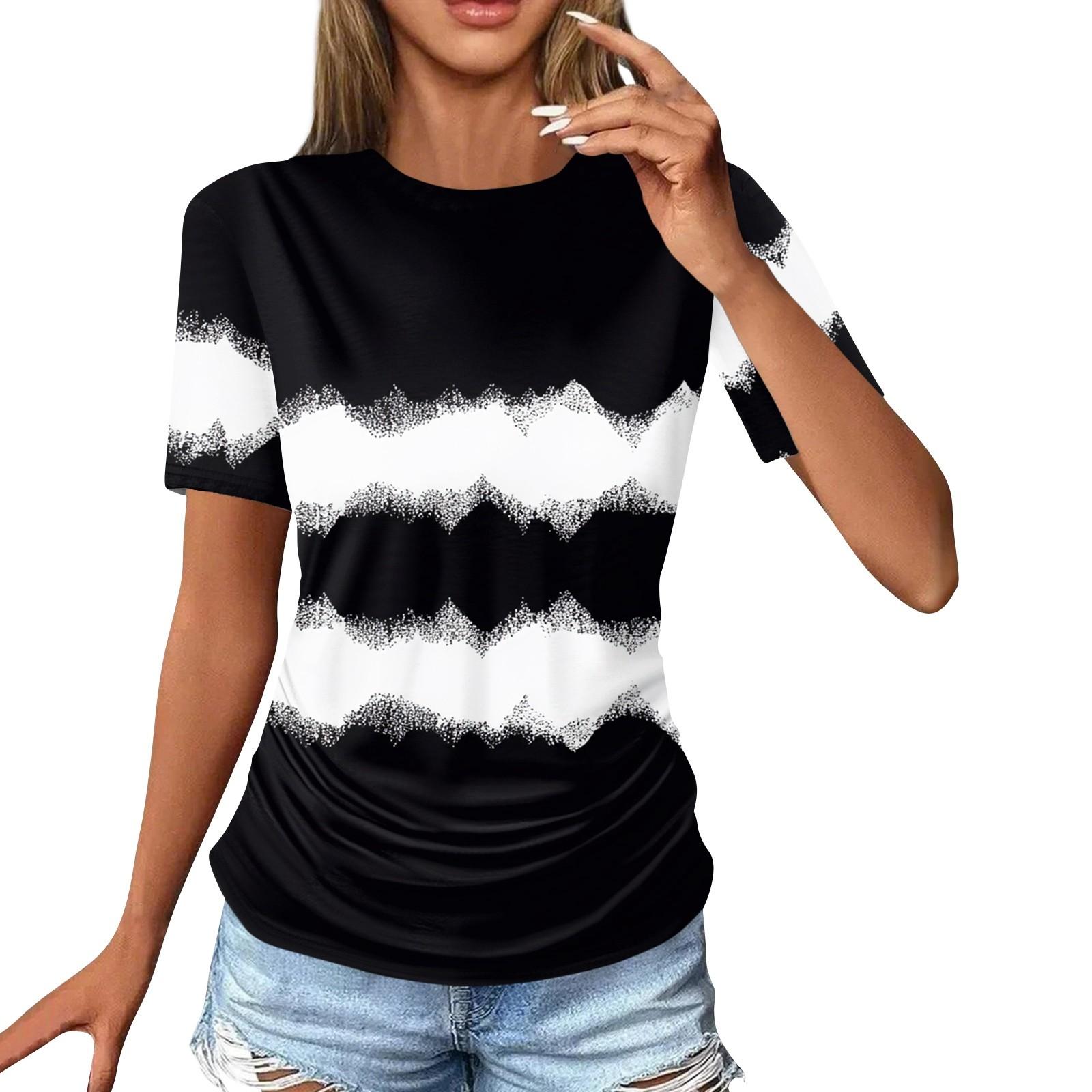 

Женские футболки, модные повседневные топы с круглым вырезом и коротким рукавом, туника с принтом S чёрный