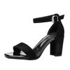 Sandalen Damen Sommer 2025 neuer mittelhoher Absatz dicker Absatz schwarzer Student vielseitige offene Zehenpartie Einwort-Schnallenriemen römische High Heels Damen