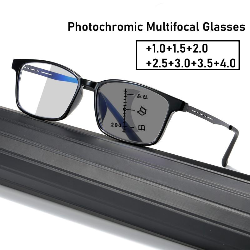 Trendy Pochromic Reading Glasses for Men Women Fashion Square Frame Ultralight Presbyopia Discoloration Multifocal Glasses